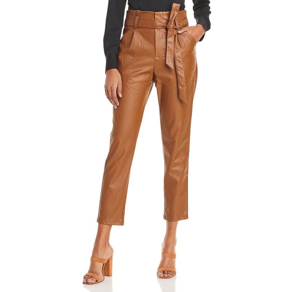 Lucy Paris Womens Brown Faux Leather Pleated Night Out Casual Pants NWT
